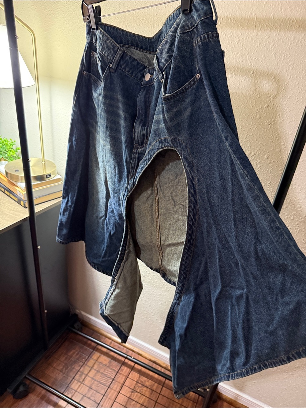 SHEIN Dark Blue Asymmetrical Denim Skirt with Front Cutout - Picture 12 of 16